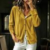 Women's Button Down Hooded Cardigan Long Sleeve Loose Fit Color Casual Top