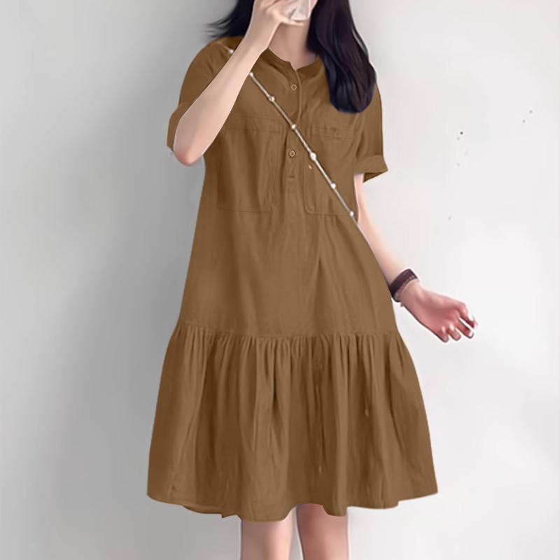 

ZANZEA Женское повседневное свободное платье-рубашка с отложным воротником и короткими рукавами L