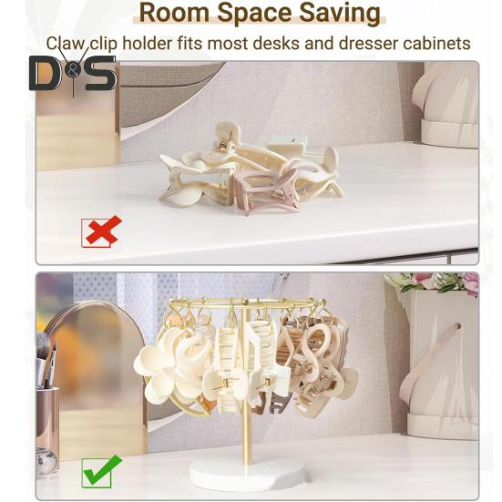 Suport pentru Clame de Păr cu 16 Cârlige Detașabile Bază Rotundă Instalare Ușoară Depozitare Accesorii de Păr Suport Bijuterii