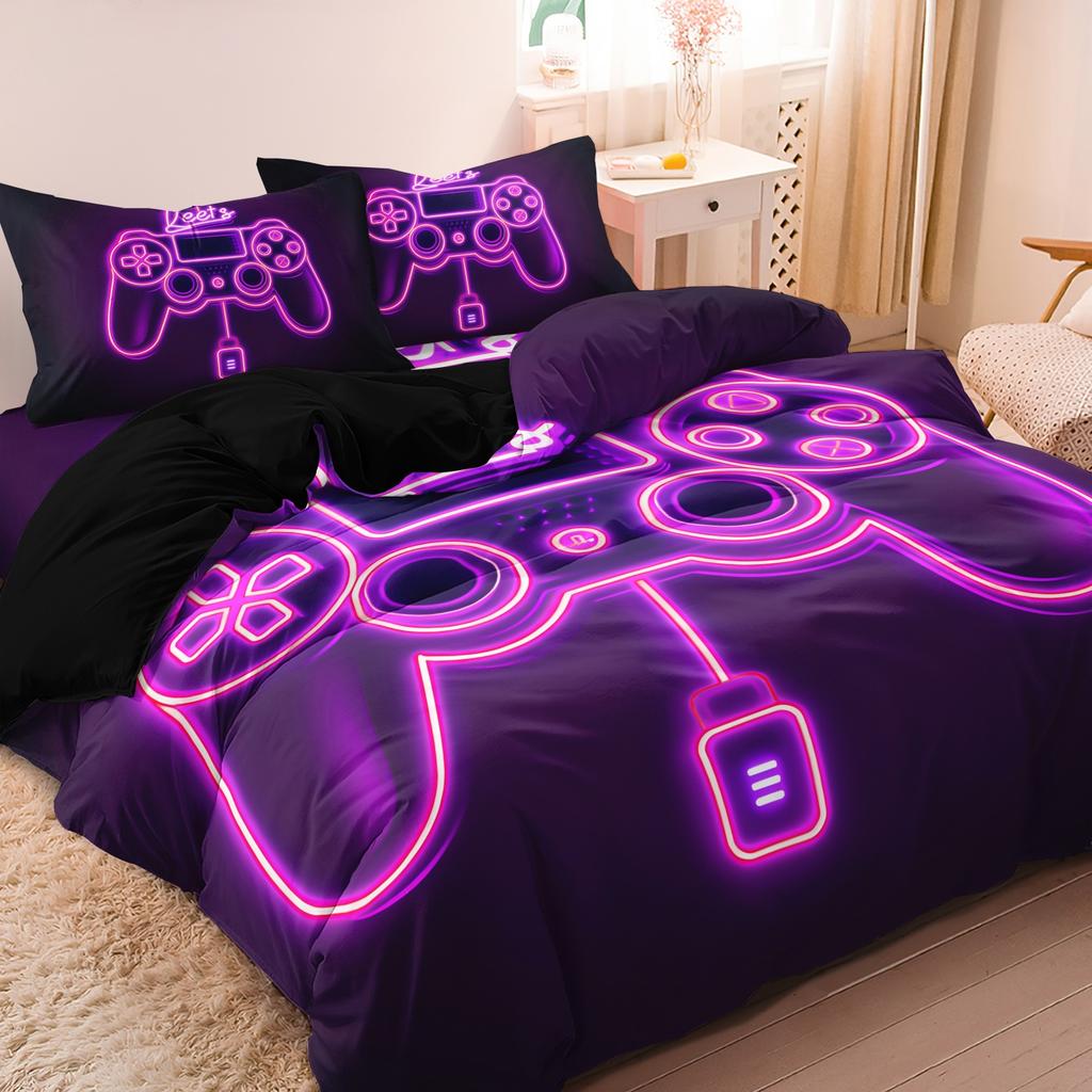 3pcs Video Game Controller Mouse Keyboard Headphone Pattern Duvet Cover Set - Modern Fashionable Cool Gamepad Print