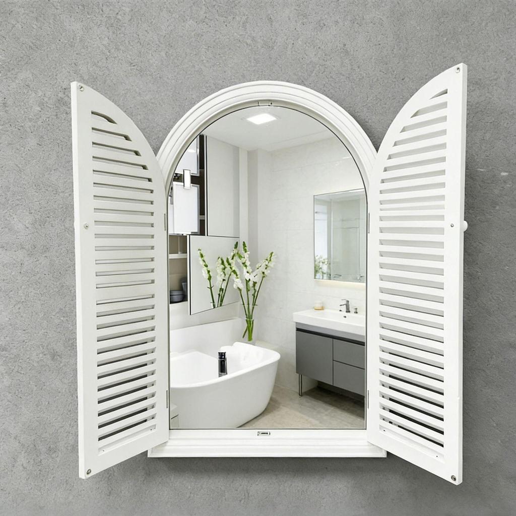 French-Style Solid Wood Shutter Mirror for Electrical Box Covering and Corridor Decor