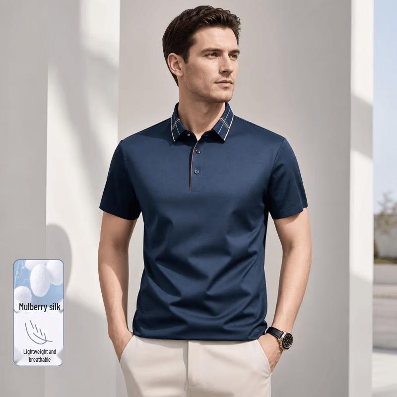 VEE KELLEN Men's Luxury Silk Blend Cool-Touch Polo Shirt