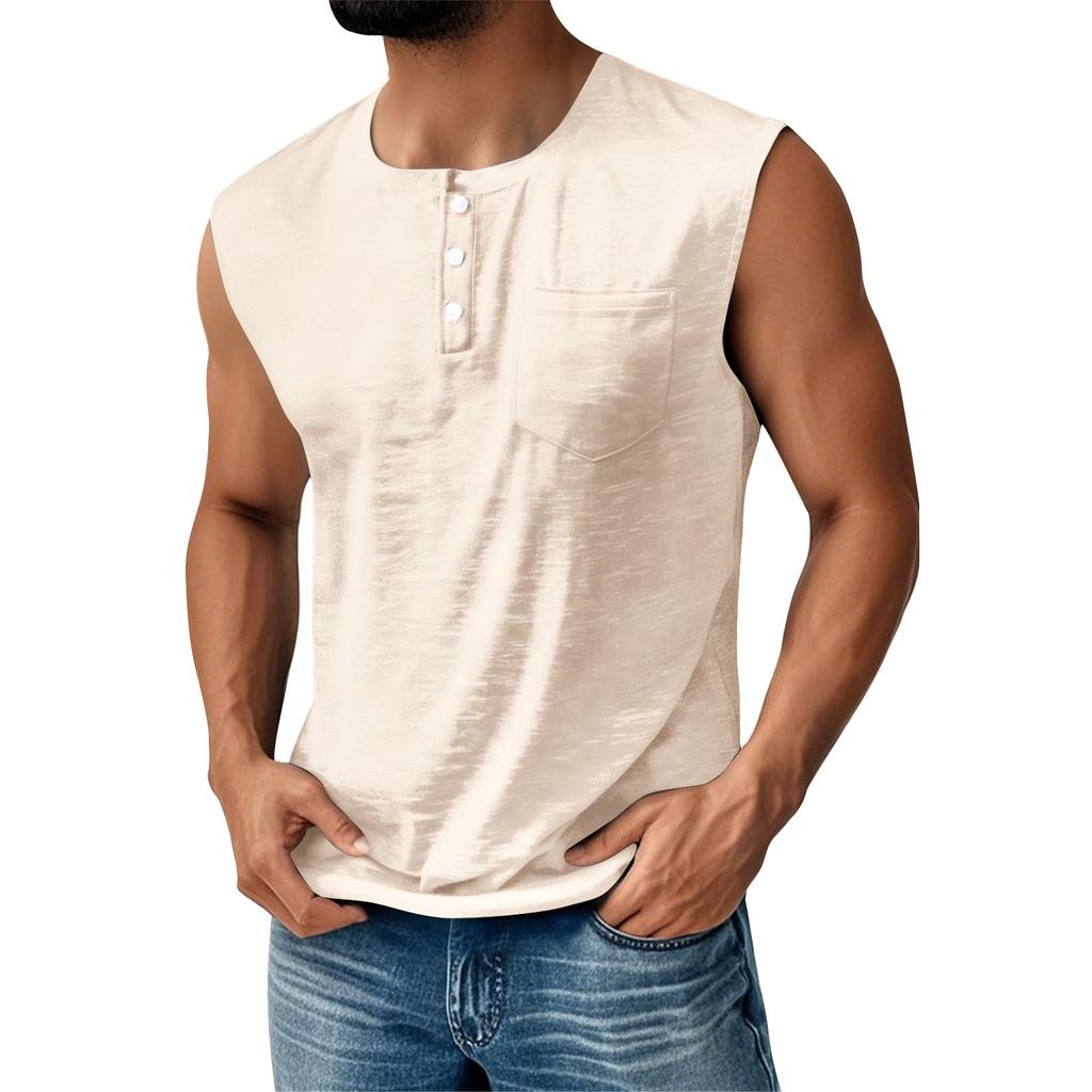 Pánská letní jednobarevná kapsičková sportovní knoflíková vesta pánská sportovní ležérní vesta