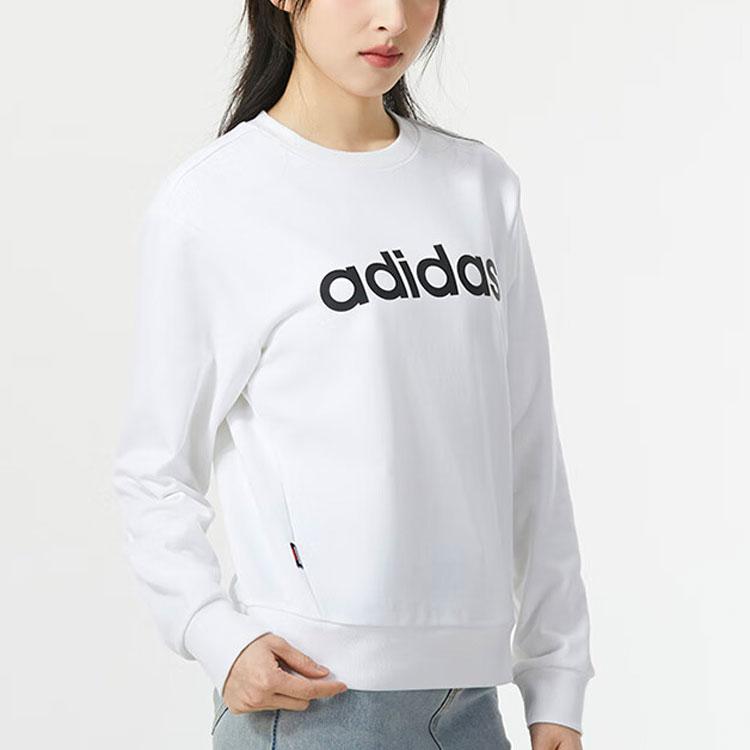 Adidas Letter Print Casual Crew Neck Long Sleeve Sweatshirt Women sweatshirt White JJ0426