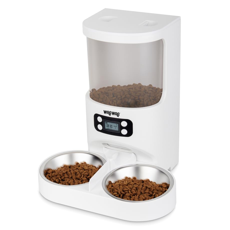

WAGWAG Automatic Pet Feeder TaTwo Reliable domestic phone and email Automatic feeder for cats and small to Features include recorded voice a dry food белый