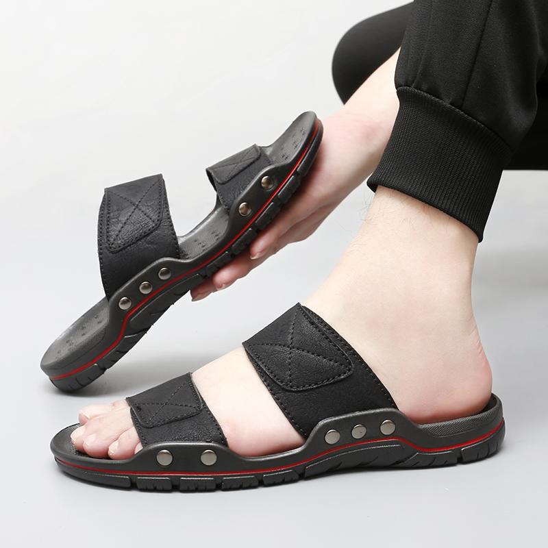 Men Slide Slippers Wide Head Outdoor Summer Brown Casual Sandals for Father Open Toe Black Beach Shoes Plus Size