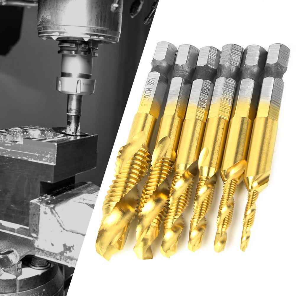 6PCS High Speed Steel 6.35mm Hex Shank Tap Drill Bit Compound Tap M3CelsiusM4CelsiusM5CelsiusM6CelsiusM8CelsiusM10 (Type A)