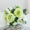 White Green Artificial Flower Bouquet, Fake Silk Roses & Peony with Eucalyptus for Home Wedding Decor