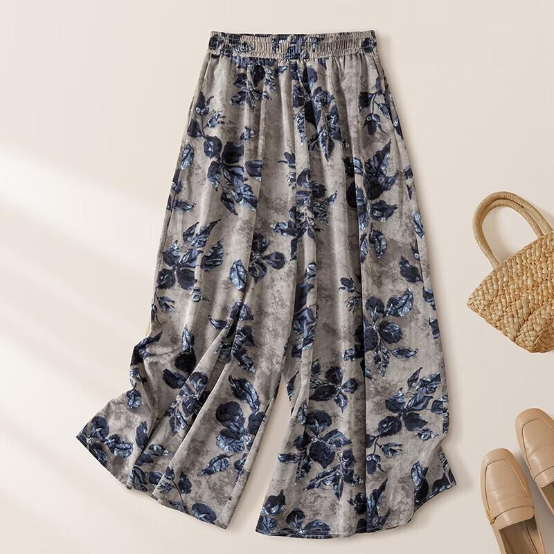 Women s Chinese Ink Print Wide-Leg Pants S