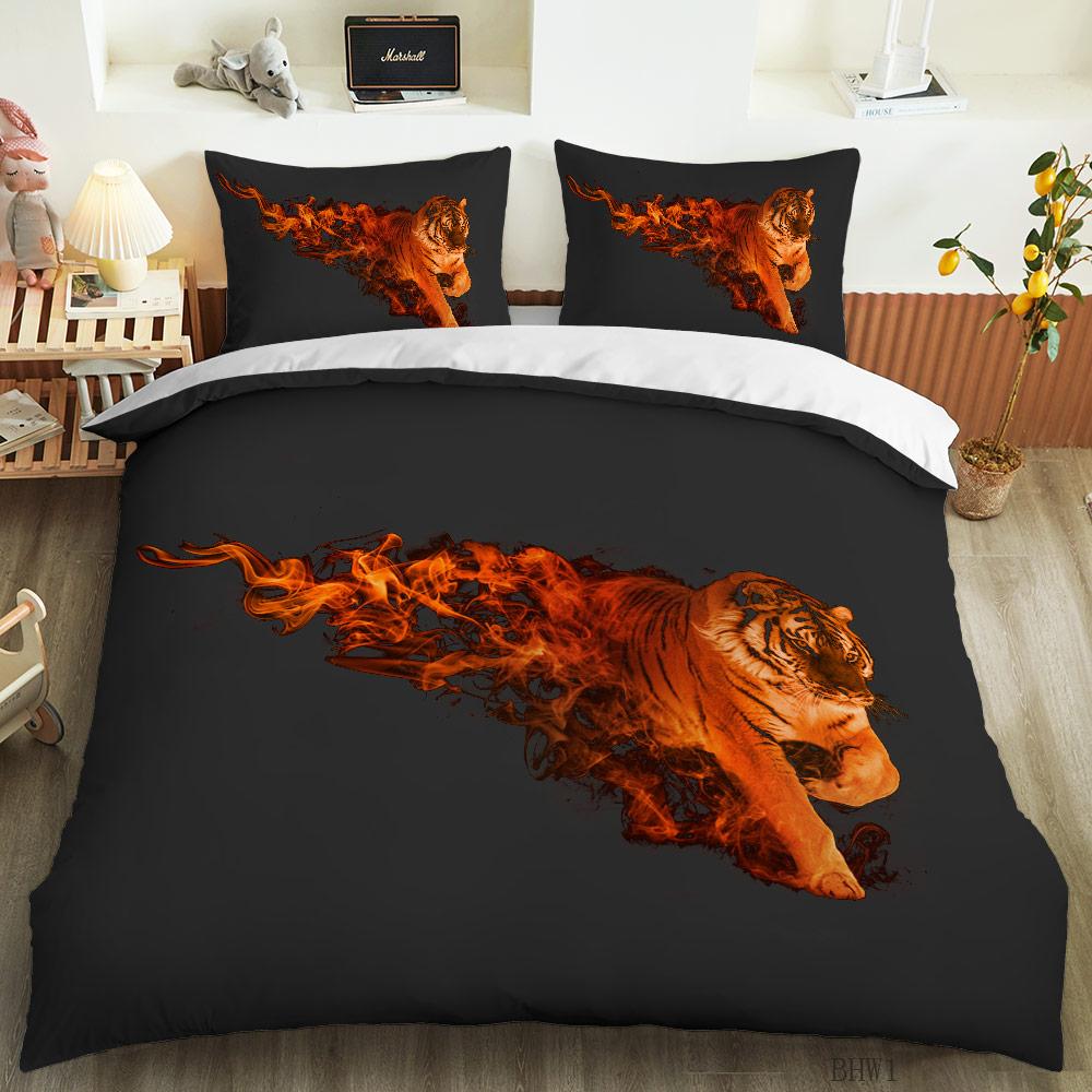 Tiger Lion Leopard Duvet Cover Set Animal Theme 3D Bedding Set King Queen Size For Kids Boy Girl Teens Polyester Comforter Cover