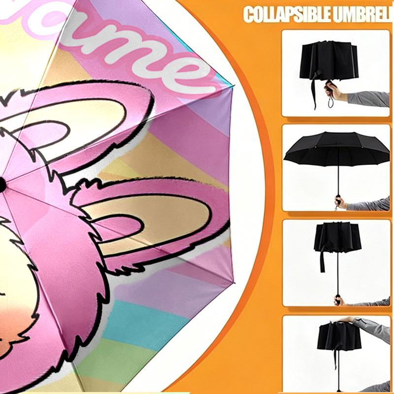 Custom Name Personalized Labubu Print Umbrella, Auto Open Close, 8‑Rib Sturdy Frame, Commute Camping Hiking Use, Birthday Gift