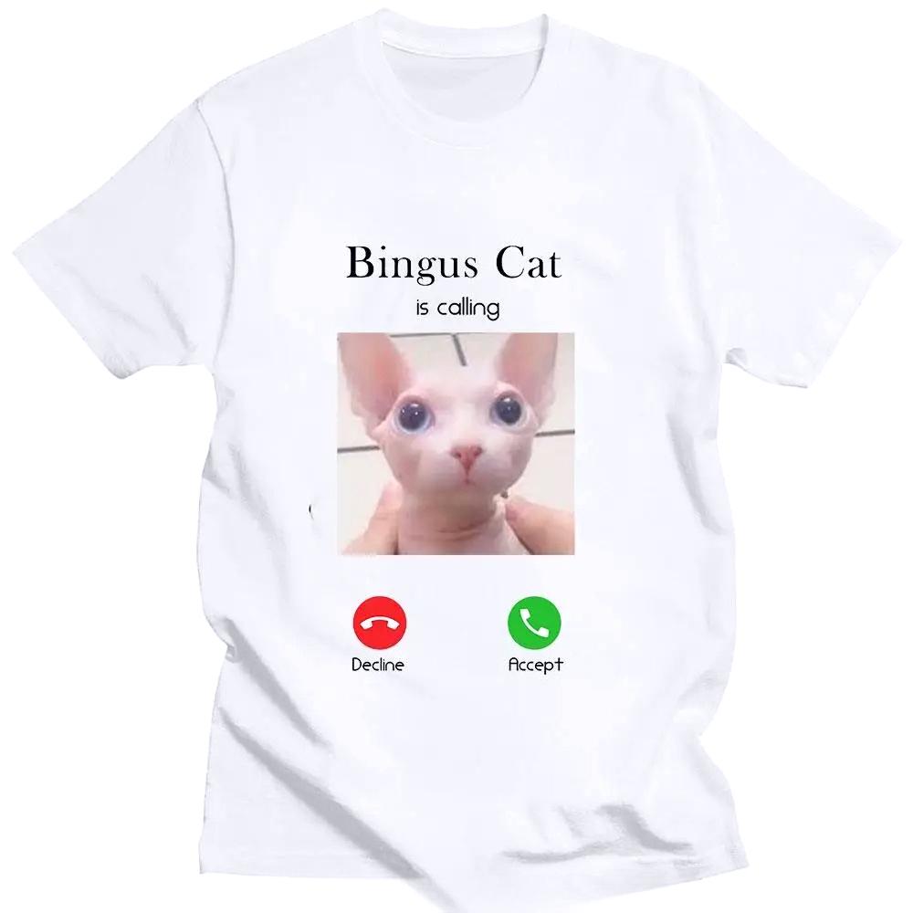 Bingus Cat Is Calling Memes 2026 New Fashion Cat Print Tshirt Summer Women Shortsleeved Clothes Loose Sports Couple Funny Tops