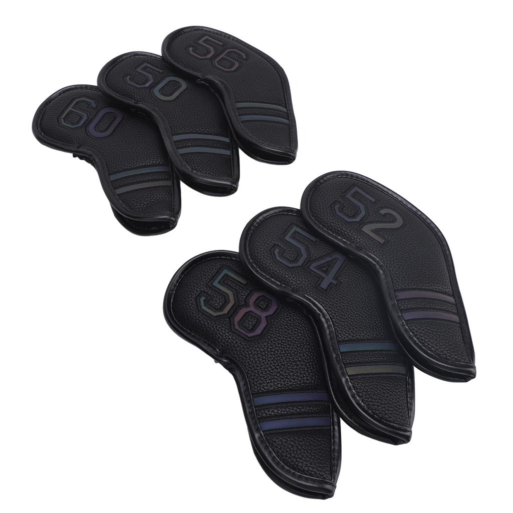 6PCS PU Leather Iron Wedge Golf Club Head Covers Fits Most Clubs Easy To Identify Embroidered Number Loop and Hook Fastener Closure Black