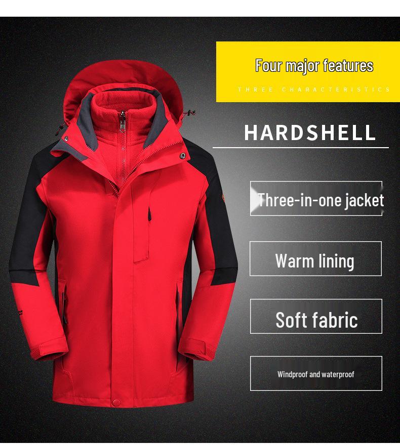 Men's and Women's 3-in-1 Fleece Outdoor Jacket: Windproof, Waterproof, Removable Warm Coat for Mountaineering