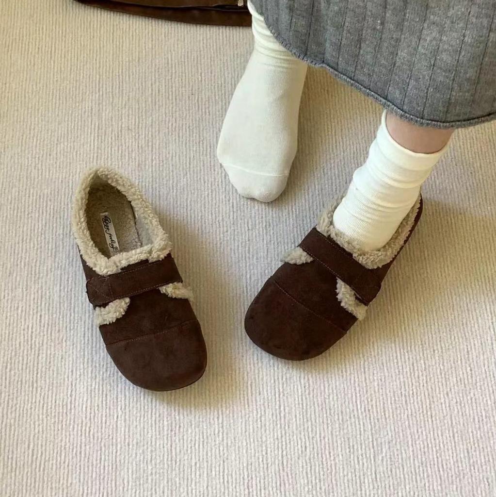 Birkenstocks retro Mori velvet women's single shoes 2025 new lamb wool soft-soled beanie shoes gentle loafers cotton shoes