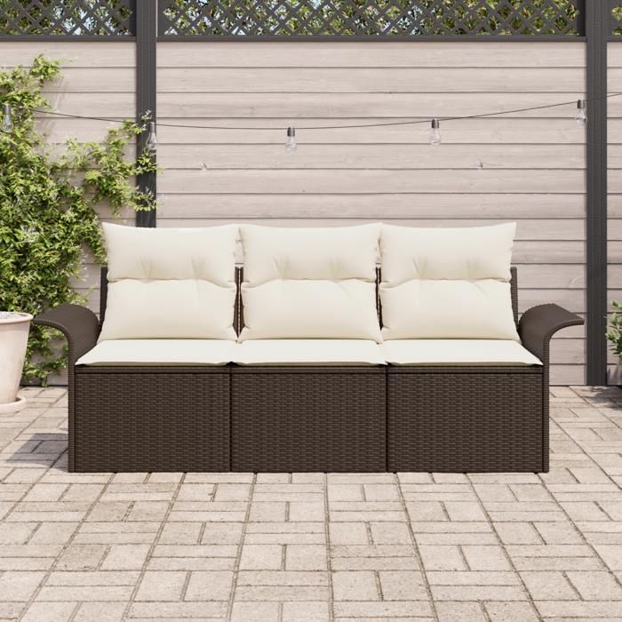 VidaXL Ensemble de canapé de jardin 3 pièces avec coussins marron poly rattan 3345218