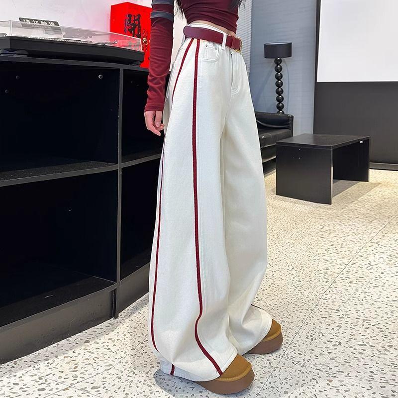 American Style  Wide-leg Jeans for Women, High Waist, Loose Fit, Floor-Length Pants
