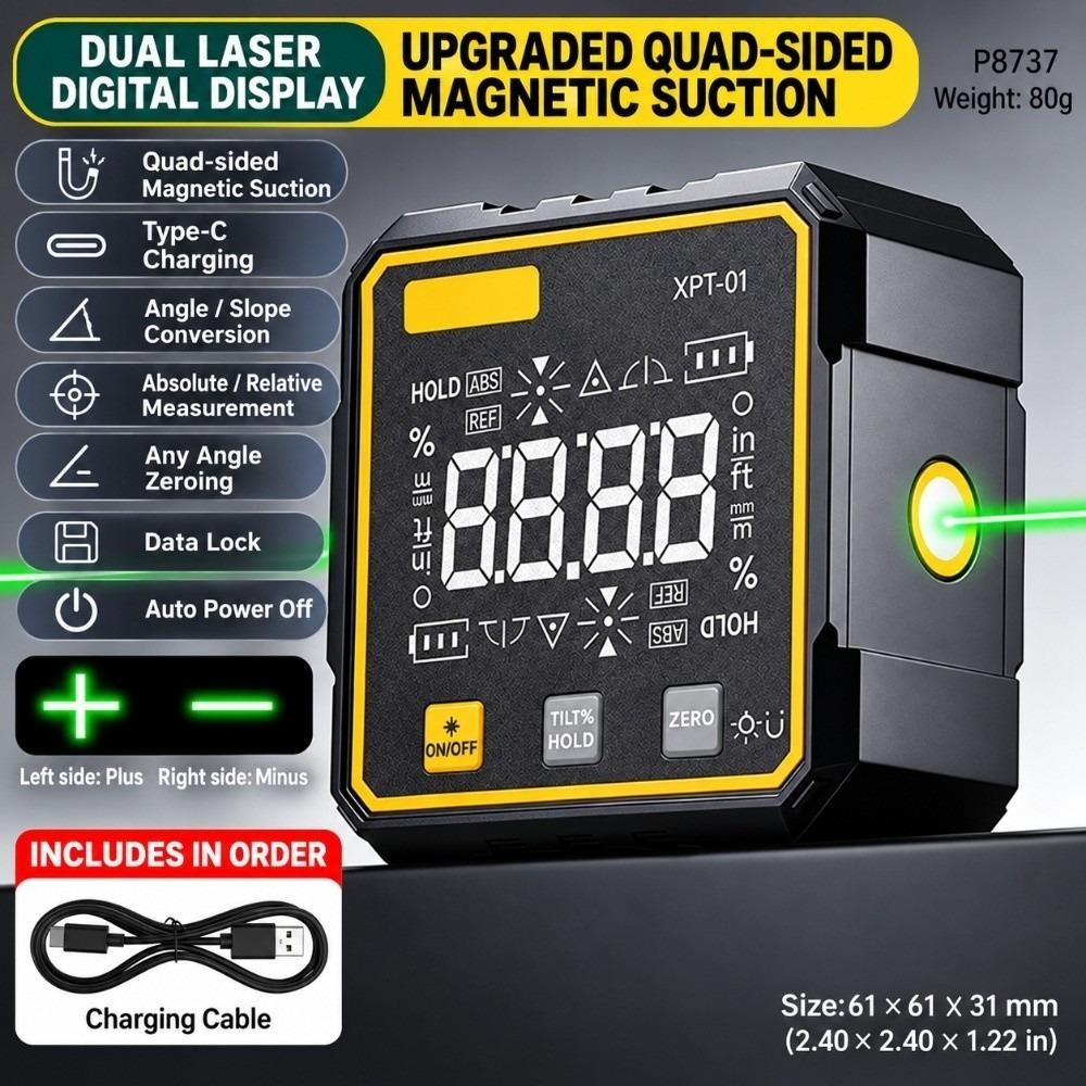 Four Side Magnetic Laser Inclinometer Dual Laser Cross Line Slope Meter For Carpentry