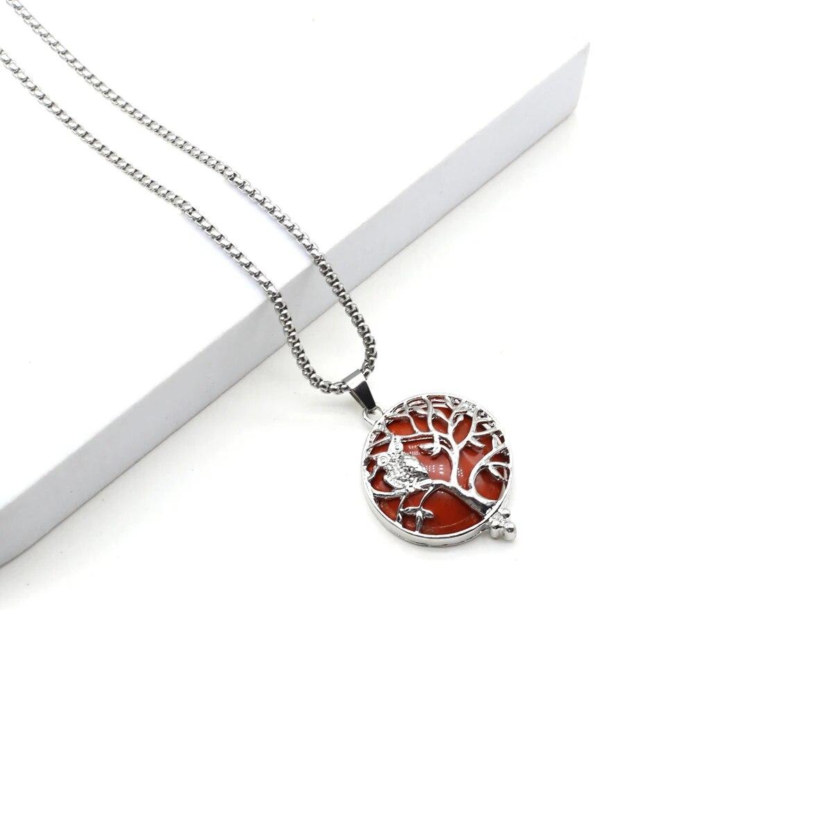 

Ожерелье «Дерево жизни» из натурального камня, зеленый авантюрин/лазурит, кулон для девочек и женщин, подарок на день рождения, длина цепочки 60 см 28x36mm