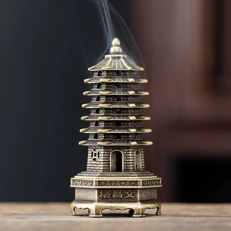 Classical Alloy Wenchang Tower Incense Burner For Home Office Decor And Spiritual Use