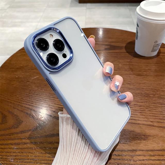 Purple Plating Lens Frame Transparent Phone Case For Iphone 14 Pro Max 11 12 13 Pro Max Camera Protection Clear Shockproof Cover