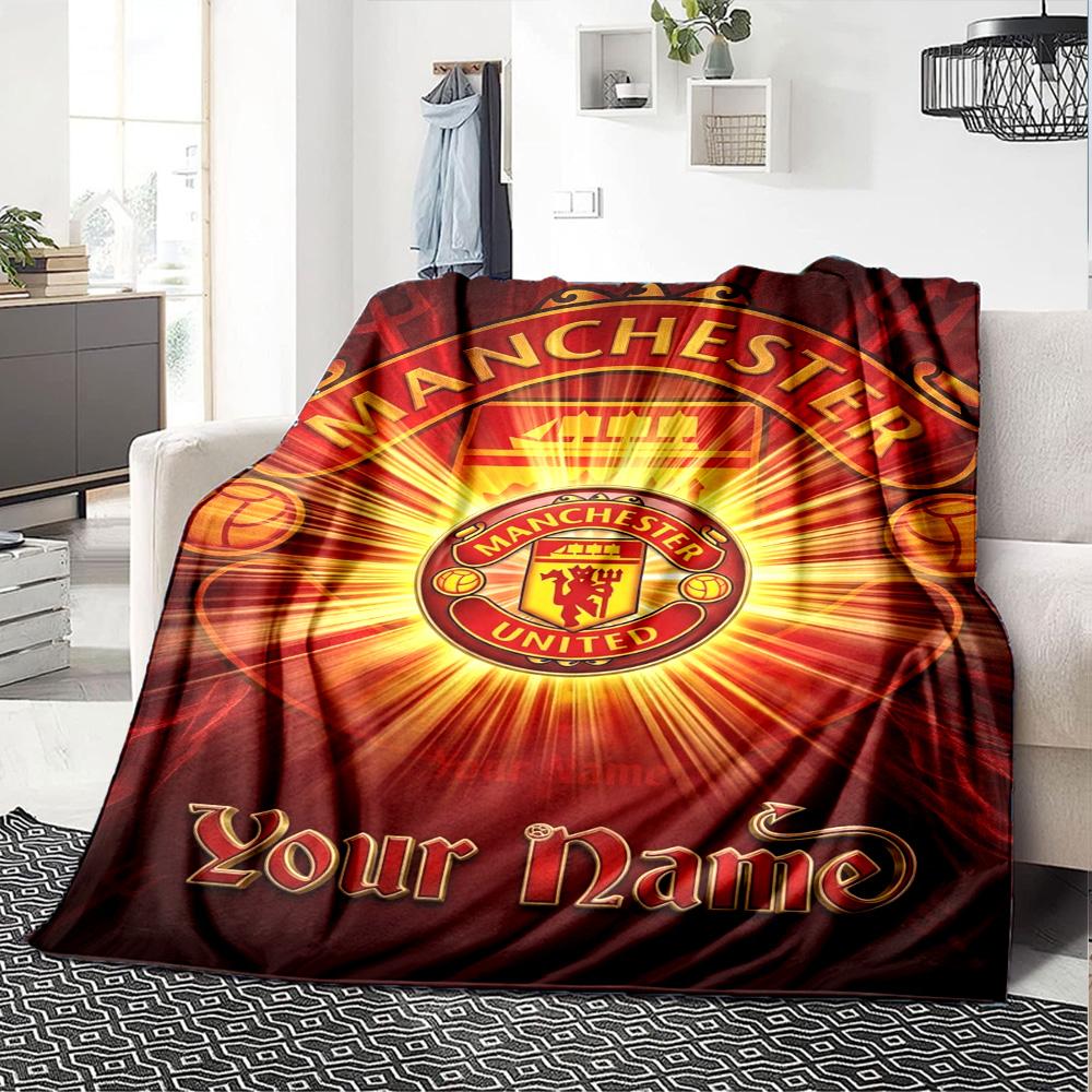 Name Custom Manchester United Fc Print Flannel Blanket High Quality Warm Comfortable Cover for All Seasons Perfect for Gifts Home Decor