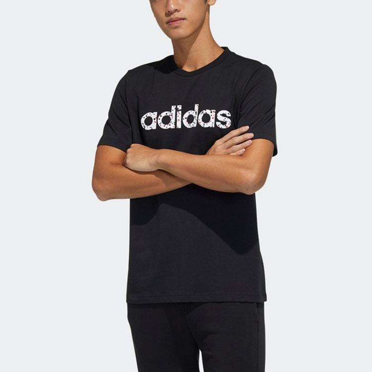 Adidas Neo Logo Print Sport Crew Neck T-Shirt Men Tops Black H45109