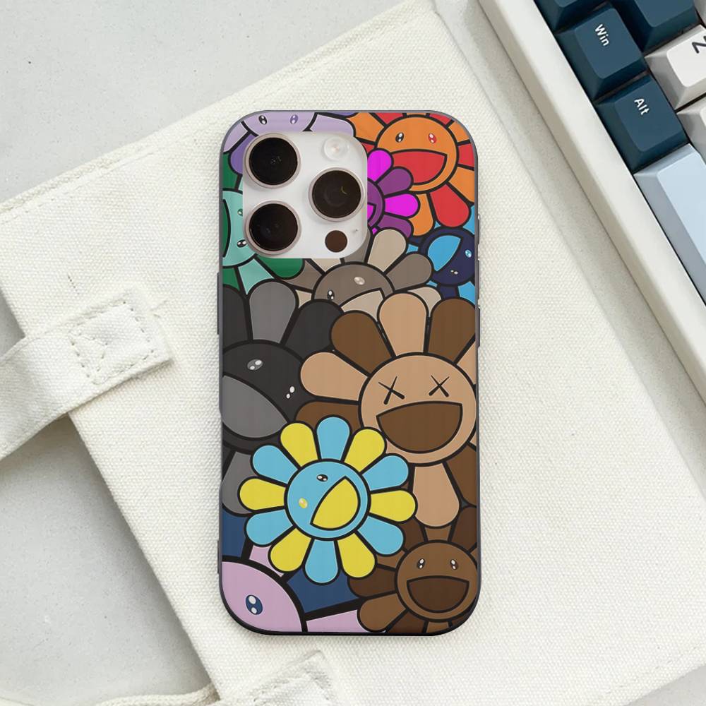 T-Takashi Flower M-Murakami Soft Corrugated Phone Case For IPhone 11 12 13 14 15 16 17 Pro Max Plus Ripple Silicone Cover