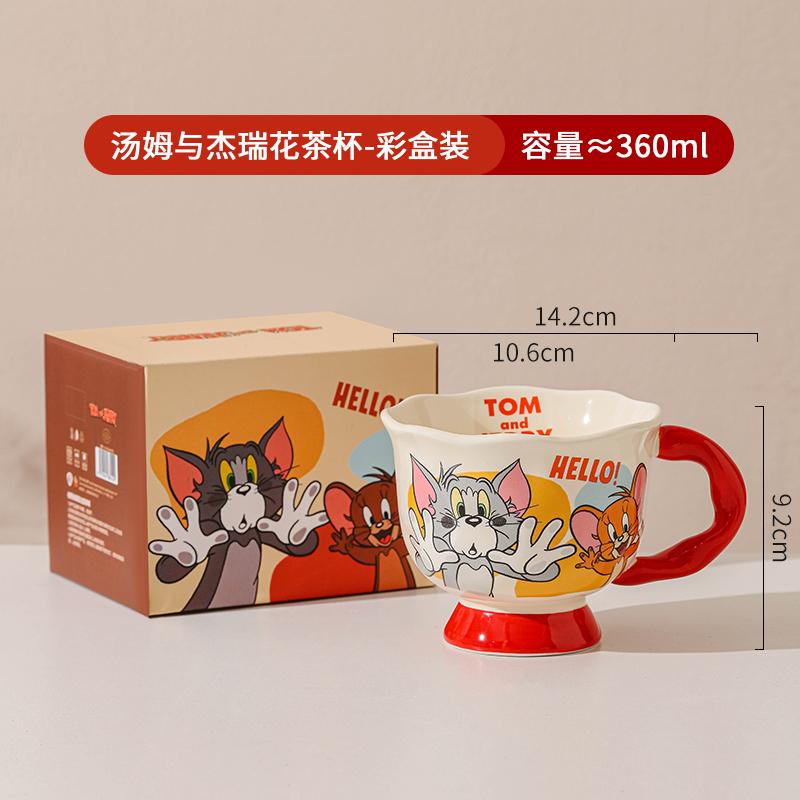 Cartoon Anime Tom and Jerry Ceramics Mug 360ml Kawaii Kids Breakfast Cereal Milk Cup Office Coffee Cups Cute Kitchenware Gifts 360ml красный