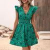 Spring Summer Women Sleeveless Floral Pleated High Waist A Line Knee-Length Dress
