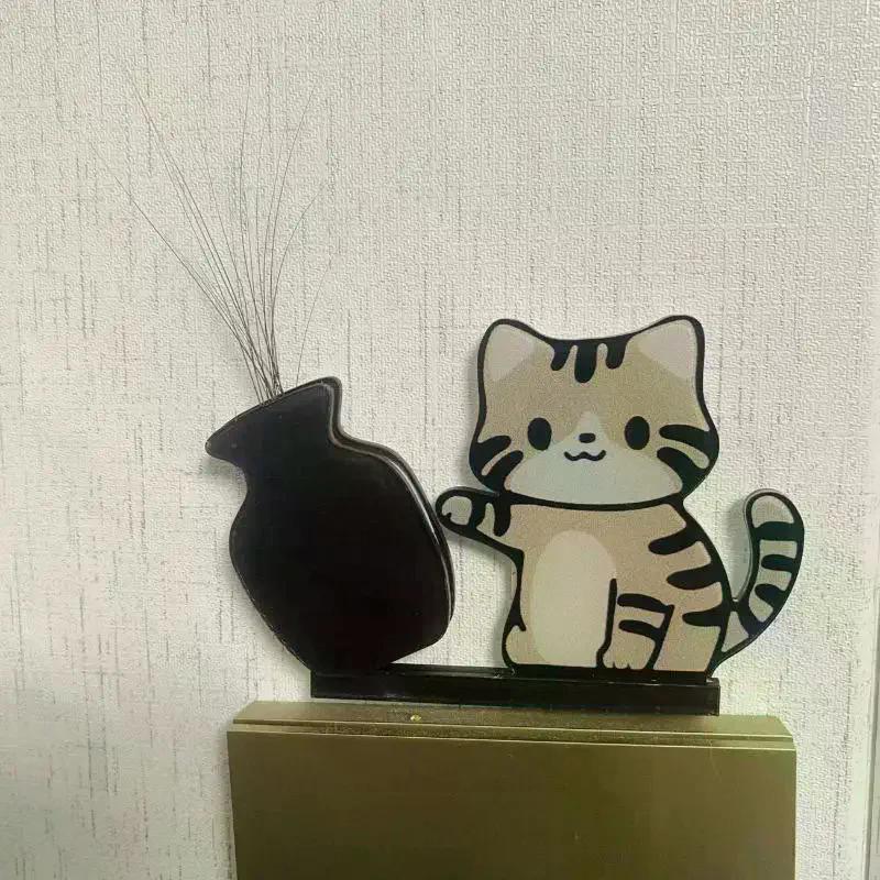 Cat Pushing Vase Refrigerator Magnets Lovely Home Fridge Decor Cute Cat Whisker Collection Box For Office Gift