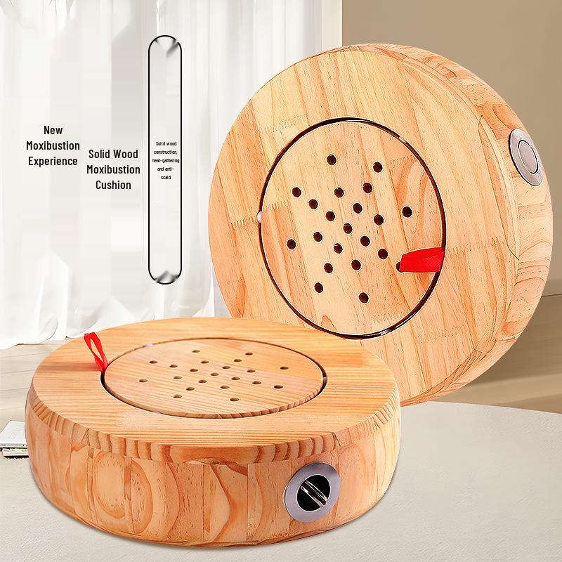 Portable Solid Wood Moxibustion Stool and Cushion Set for Hip, Abdomen, and Back Therapy