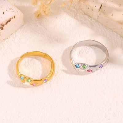 Titanium Steel Zircon Ring: Colorful, Irregular Design, Versatile Fashion for Women