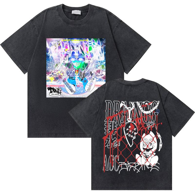 Washed Vintage Rapper Bladee Hip Hop Oversized Tshirt Drain Gang Graphic Tshirt Men Women Fashion Artistic Sense T Shirts
