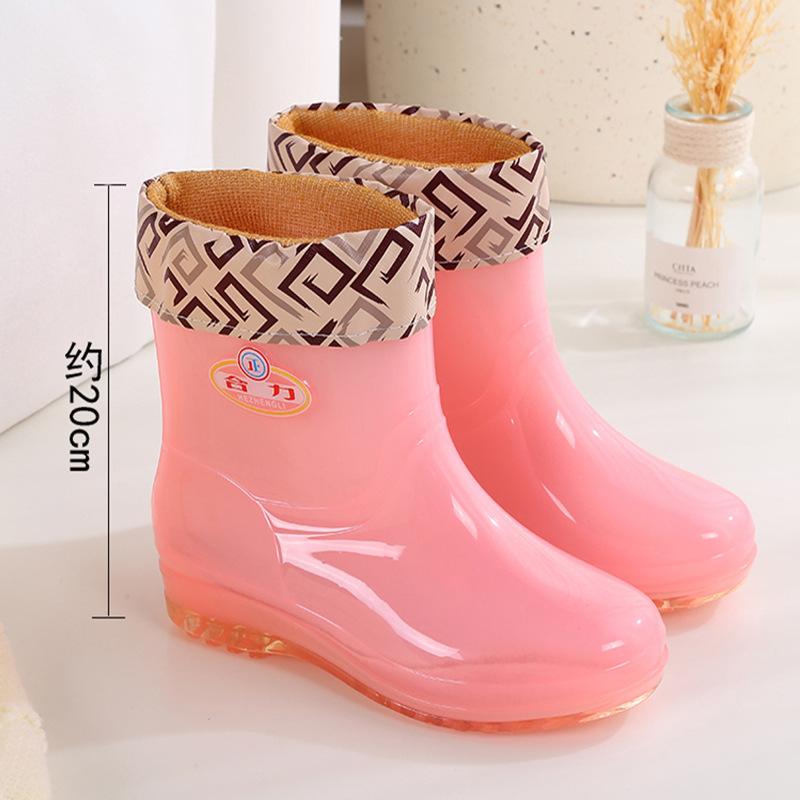 Fashion Rain Shoes Women's Non-slip Rain Boots Adult Water Boots Medium Tube Transparent Water Shoes Women's Warm Velvet Rubber Shoes Overshoes Winter