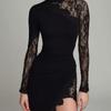 Elegantes Spitzen-Patchwork Schlankmachendes Langarm Durchsichtiges Kleid