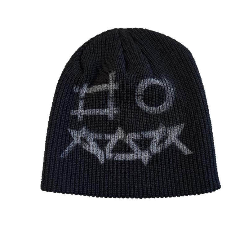 Funny Graffiti Jacquard Knit Beanie Unisex Graffiti Pattern Skull Cap Hip‑Hop Street Style Warm Winter Knitted Hat