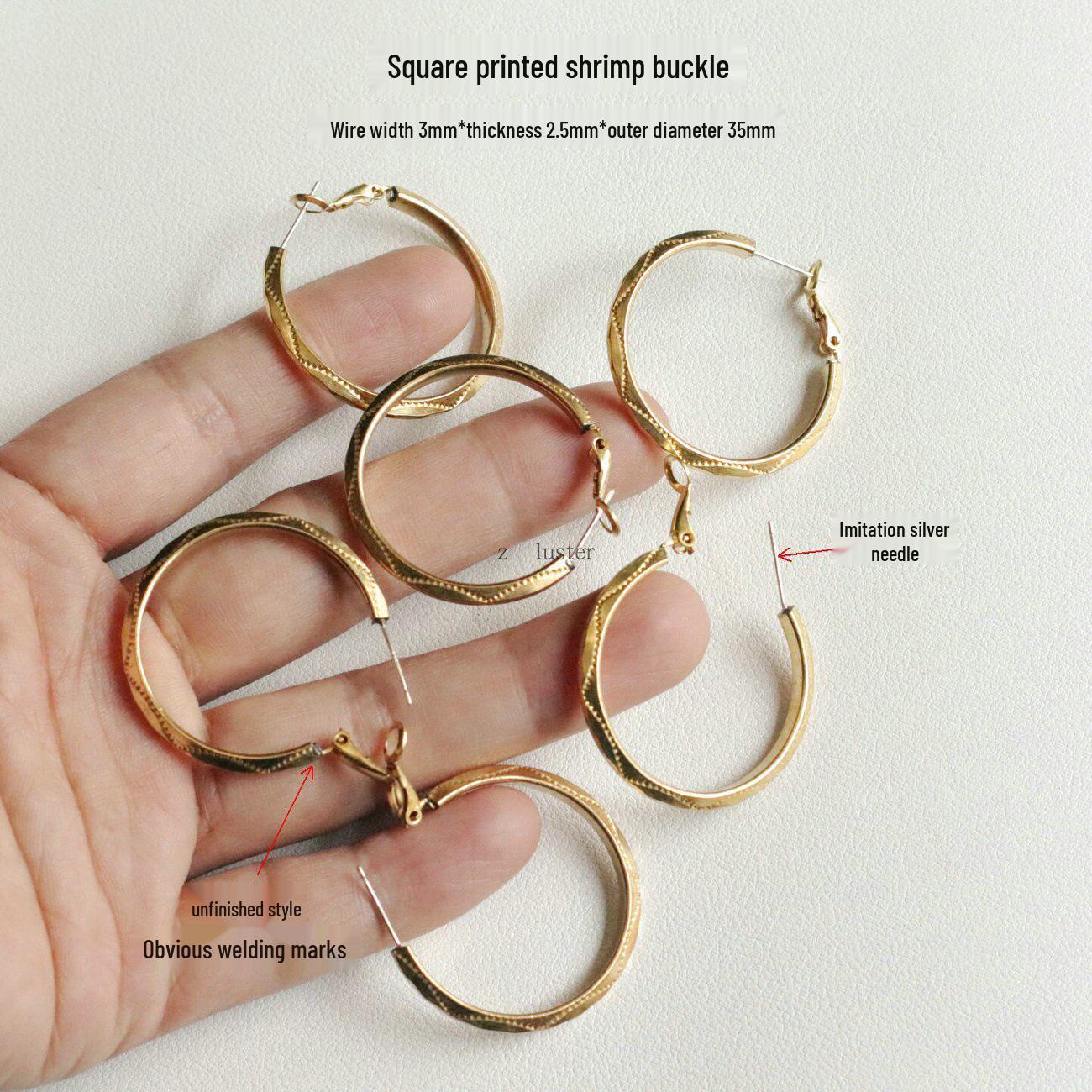 New Chinese Style Handmade Brass Square Earrings with High-Grade Design