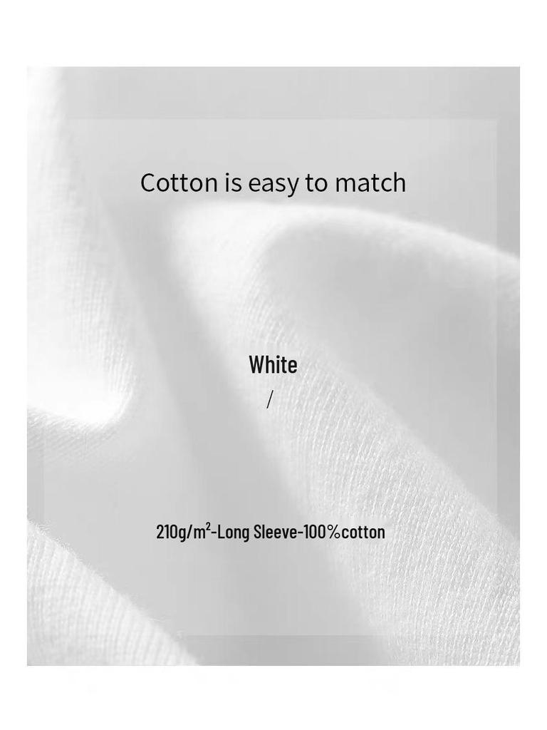 Women's White Long-Sleeve Round Neck Top, 2024 Autumn Loose Style