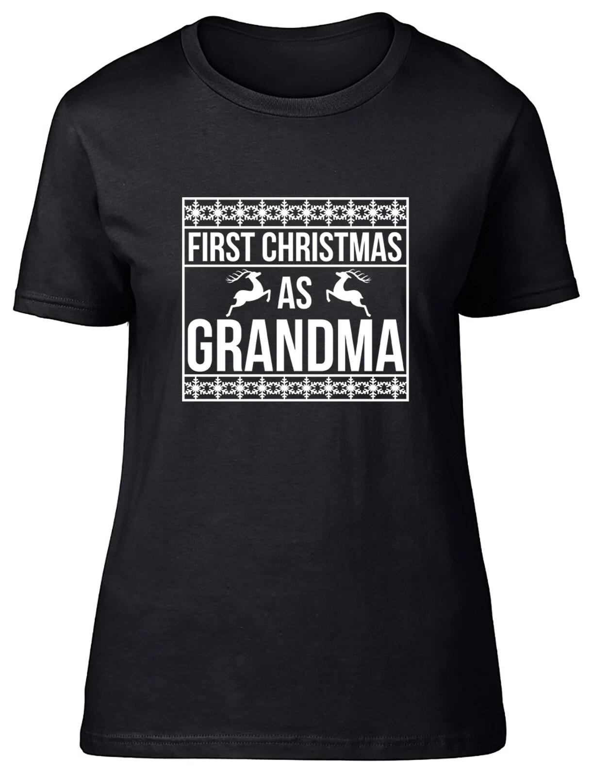 First Christmas As Grandma Fitted Womens Ladies T Shirt S