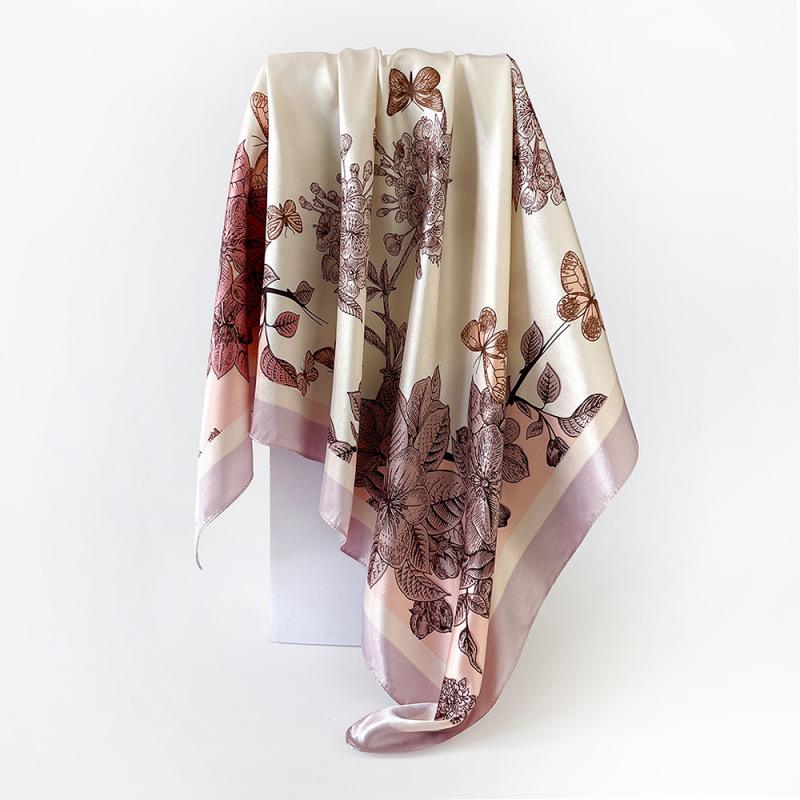 90cm Headscarf with Butterfly Print: Women’s Fashionable and Versatile Shawl, Rayon Satin Large Scarf 90x90cm