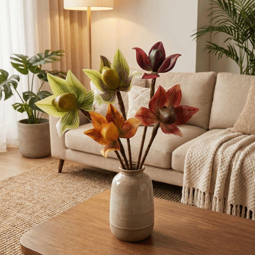 Real Touch Artificial Slipper Orchid Lifelike Realistic Silk Orchid Flower Single Branch Simulation Orchid Floral Arrangement