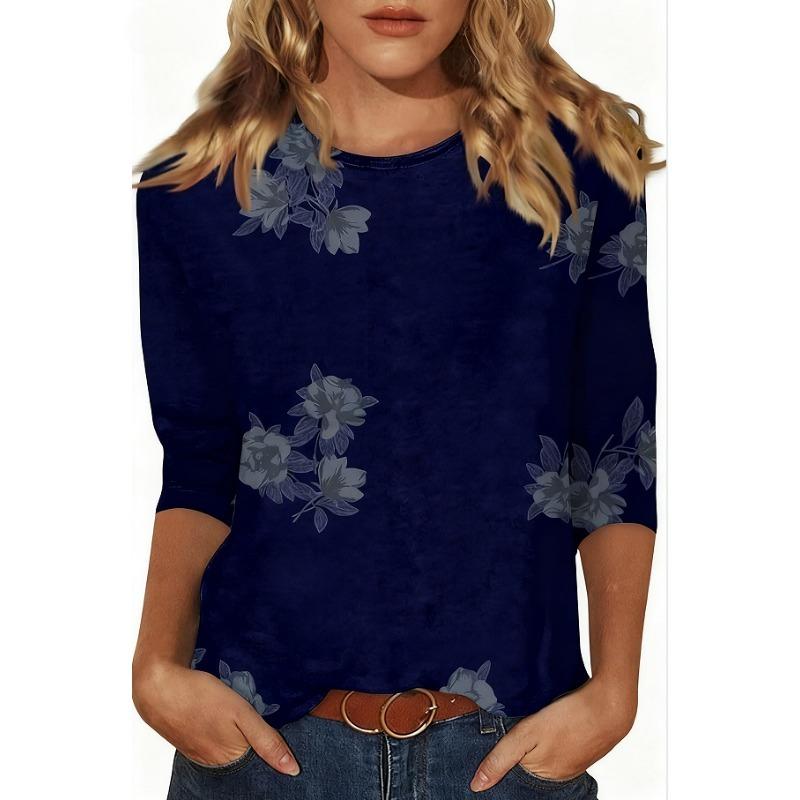 

Весенне-осенний топ с круглым вырезом и принтом 3D-цветочного узора, модная повседневная женская футболка с длинным рукавом 4XL