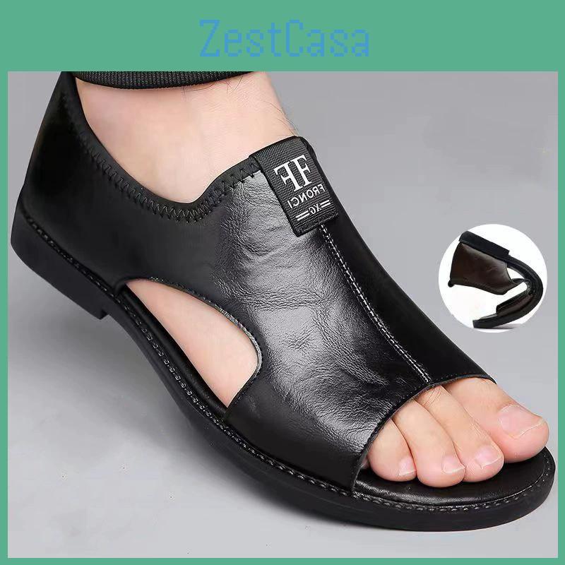 Sandals Slipon Casual Black Mens Open Toe Shoes With Rubber Sole Springsummer Outdoor Wear Strappy Sandals