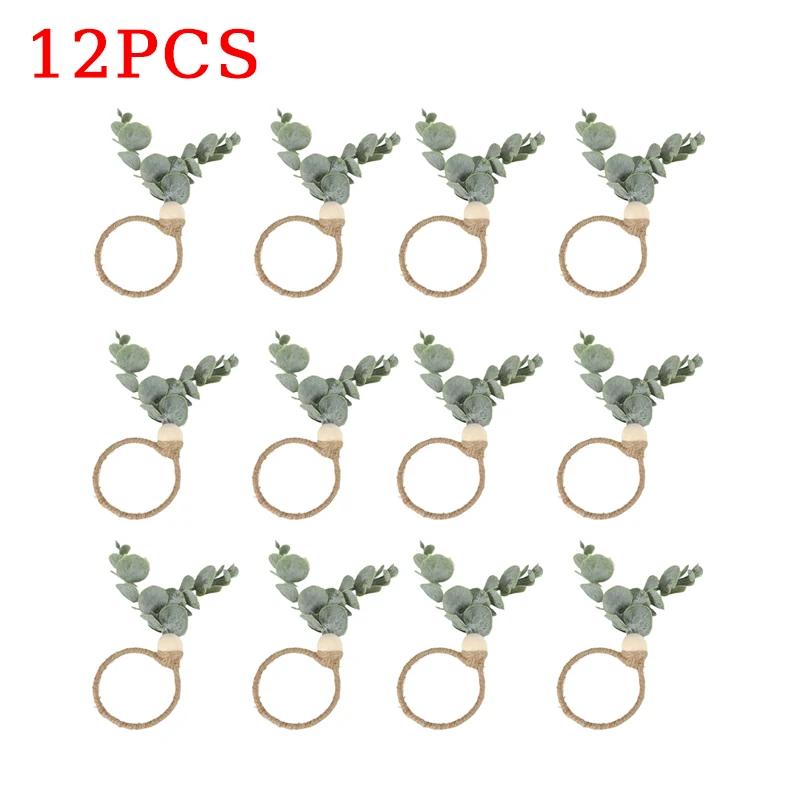 96PCS Thanksgiving Eucalyptus Leaf Napkin Ring Hotel Western Restaurant Banquet Table Setting Simulation Leaf Napkin Buckle