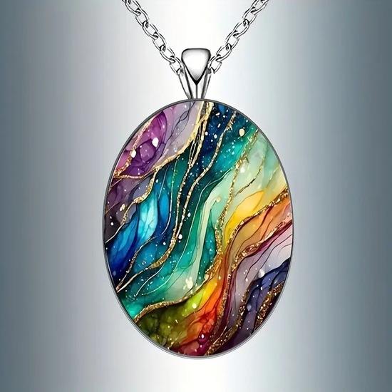 Vintage Dreamy Wavy Oval Glass Zinc Alloy Pendant Necklace Direct Sales античный серебряного