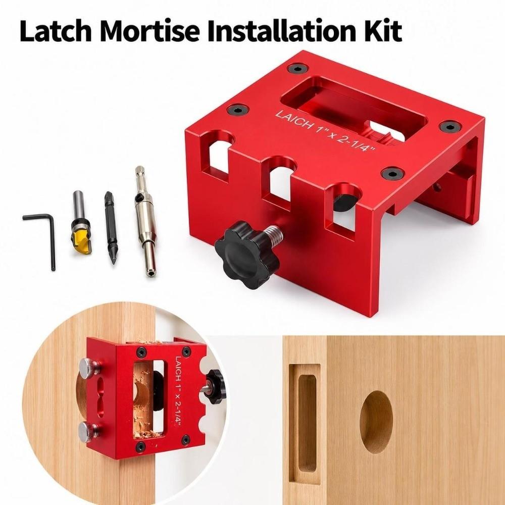 Aluminum Alloy Bolt Mortise Installation Kit High Accuracy Red Door Bolt Template Kit Wear-resistant Durable Bolt Mounting Kit