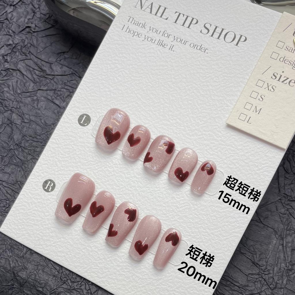 Design #1341 #1347 Handmade Red Heart Pink Manicure Set False Finger Nails Full Cover Artificial Press on Nails Tips Women