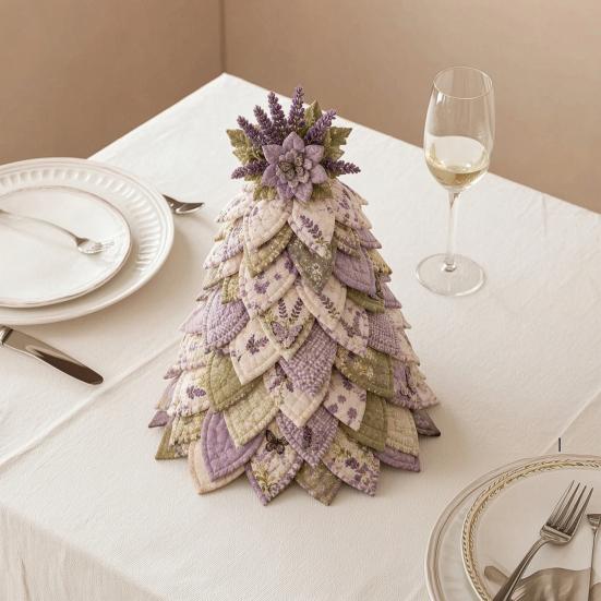 Handgefertigtes Weihnachts-Tischornament DIY Gesteppter 3D-Baum Bastelset für Anfänger, Stoffflickerei Dekoratives Kunstset Feiertagsdekoration, Festlich