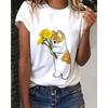 Summer Round Neck 3D Feather Animal Simplicity Print Top Fashionable Casual Short Sleeved Women's T-shirts
